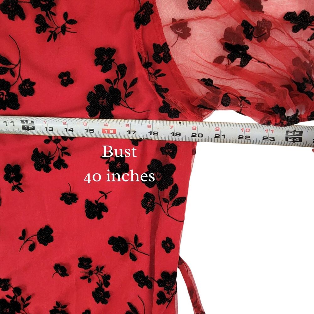 SHEIN Red and black Floral Dress Puff Sleeve Chiffon Boho Style XL - Picture 4 of 13